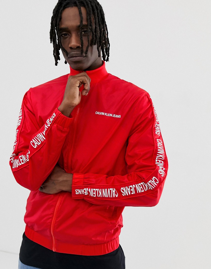 Calvin Klein Jeans side logo nylon track jacket in red