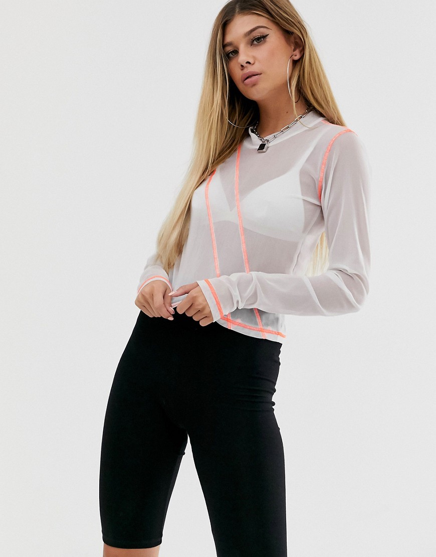 ASOS DESIGN top in mesh with long sleeve and contrast seams