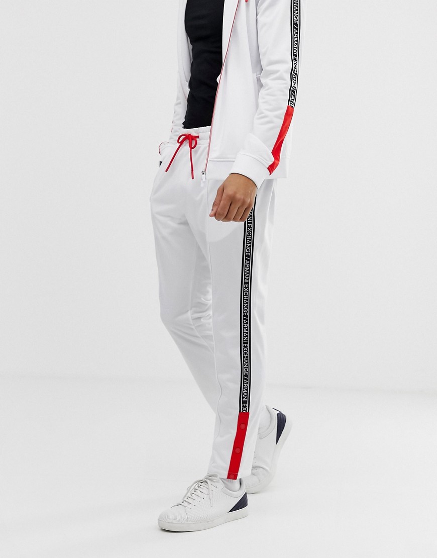 Armani Exchange side stripe logo sweat joggers in white