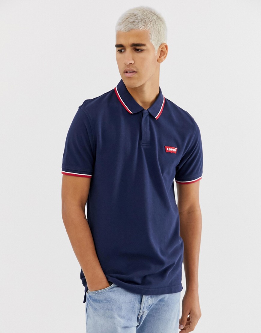 Levi's modern tipped pique polo batwing patch logo in navy