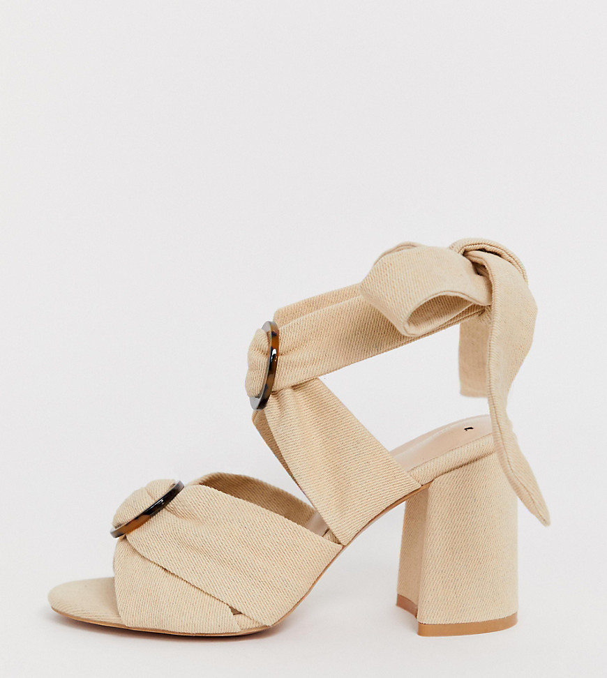 PrettyLittleThing block heeled sandals with tortoiseshell buckles in cream