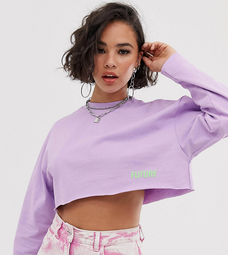 COLLUSION crop tshirt with raw hem with front print in lilac