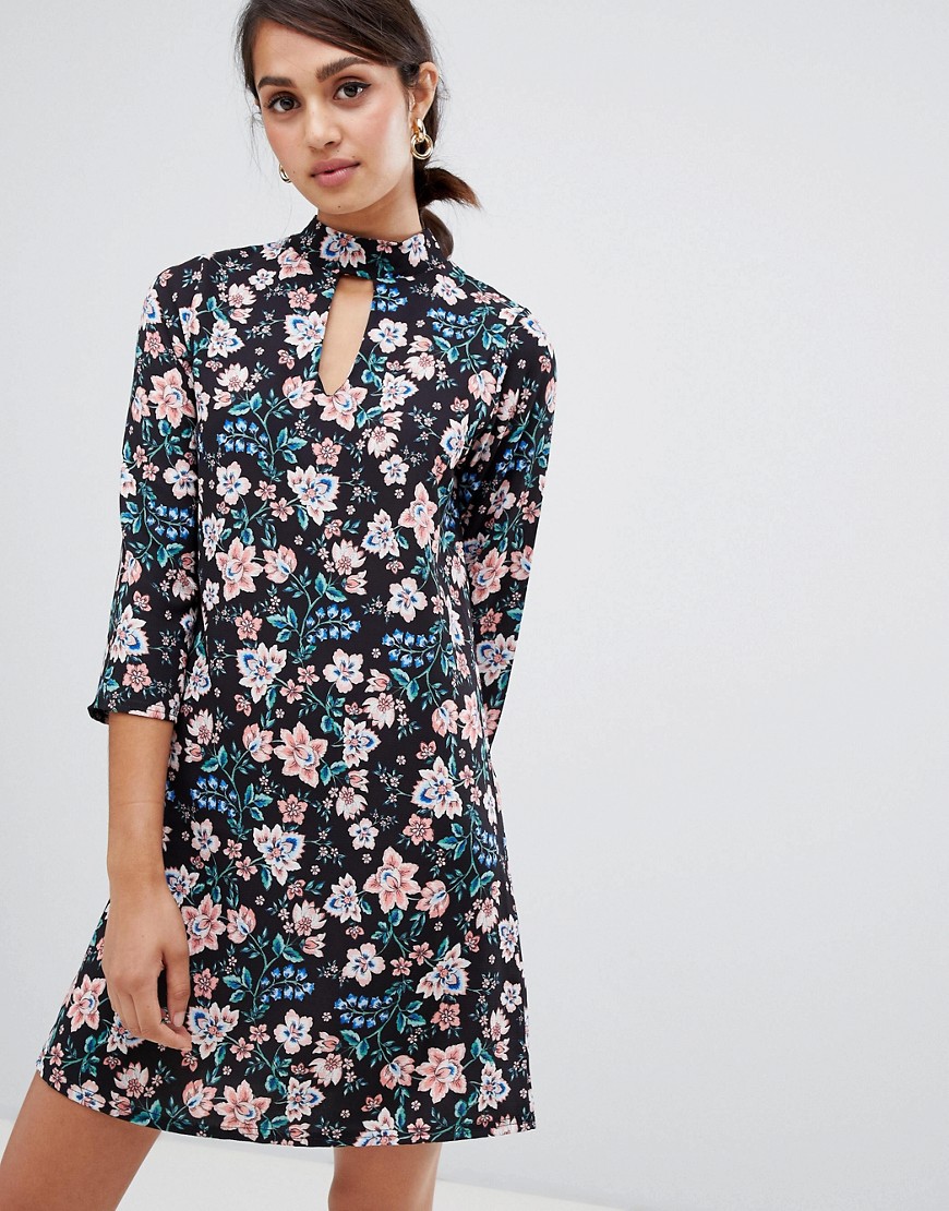 Girls on Film floral shift dress with choker neck detail