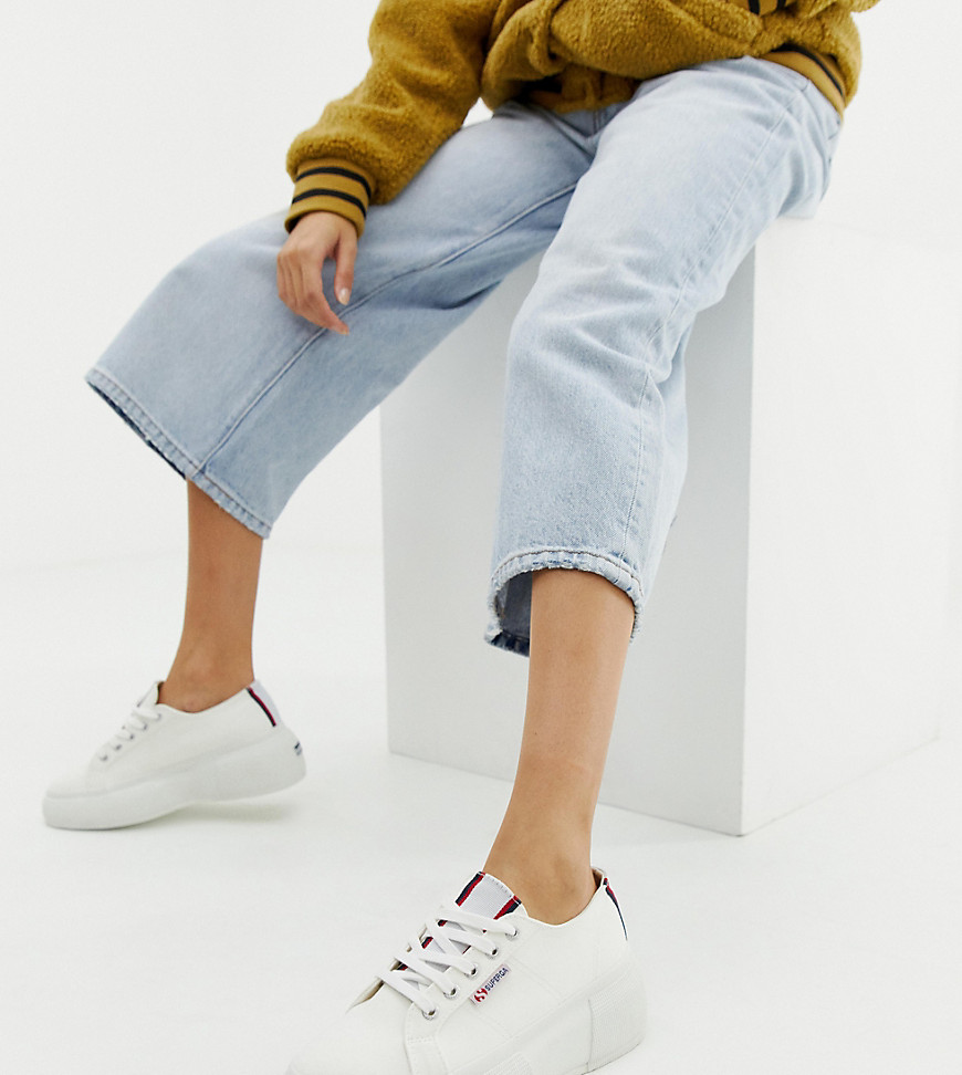Superga 2297 exclusive white chunky trainers with stripe webbing