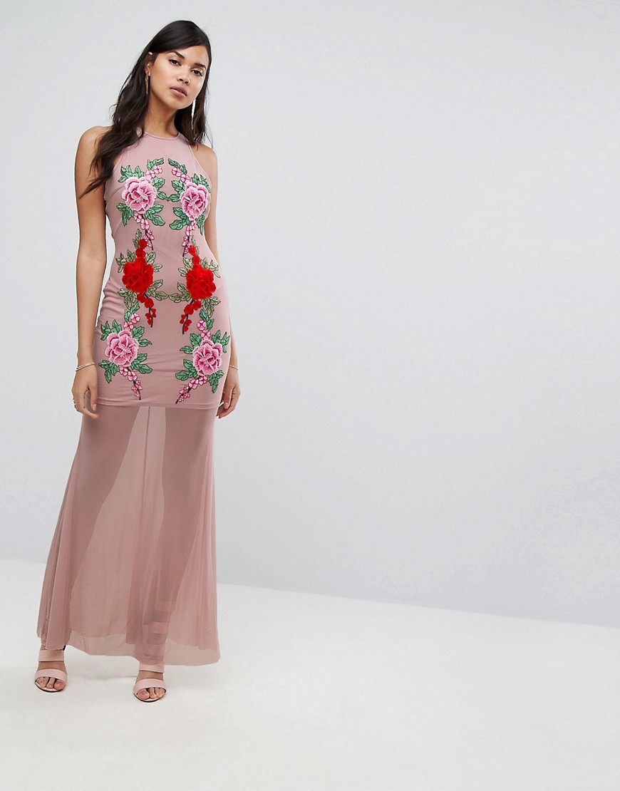 NaaNaa Fishtail Maxi Dress With Lace Applique