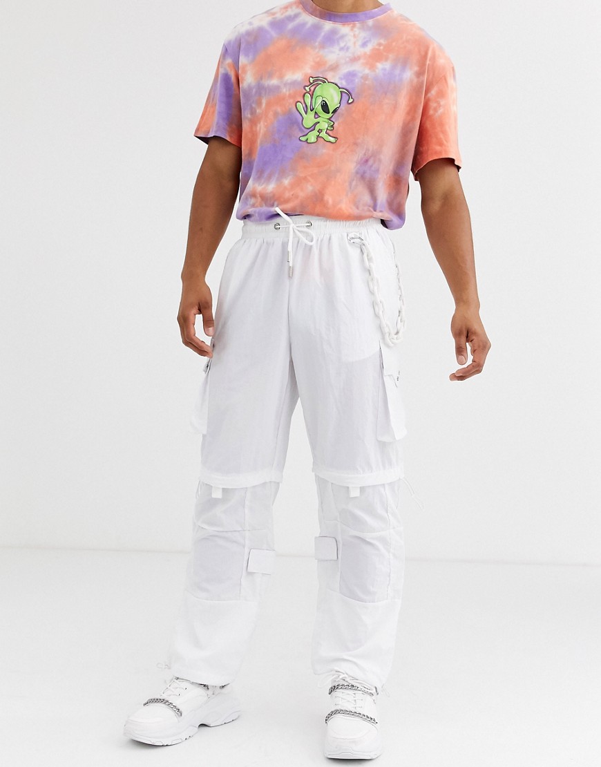 Jaded London cargo trousers in white with toggles