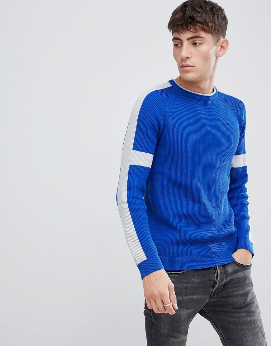 Esprit ribbed knitted jumper with sleeve stripe
