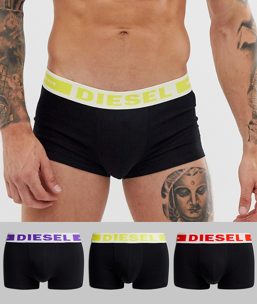 Diesel 3 pack trunks with contrast waistband in black