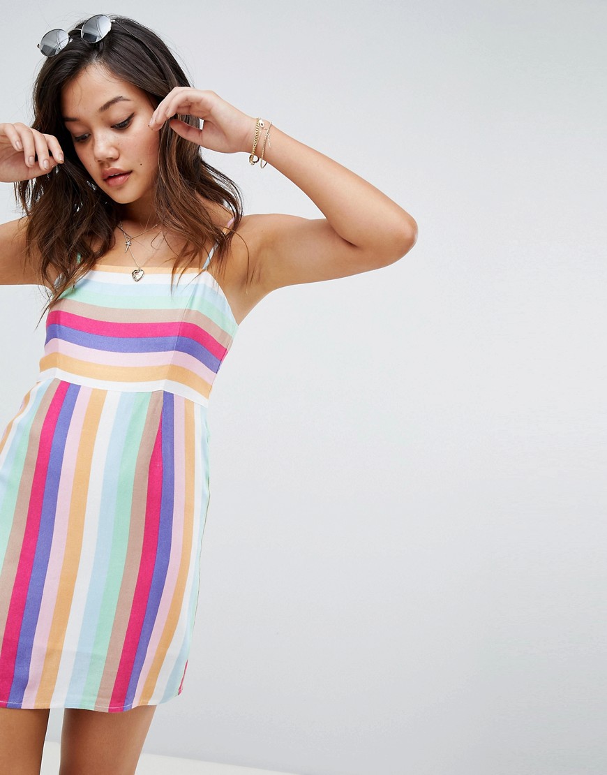 Honey Punch cami dress in rainbow print