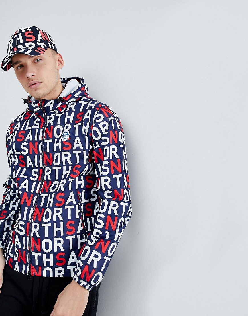 North Sails Stash Packable Windbreaker In All Over Logo Print