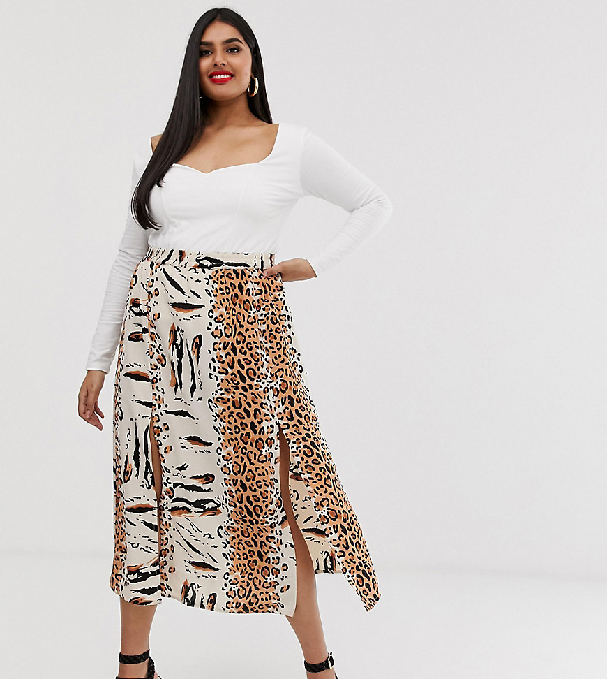 AX Paris Plus leopard maxi skirt with splits