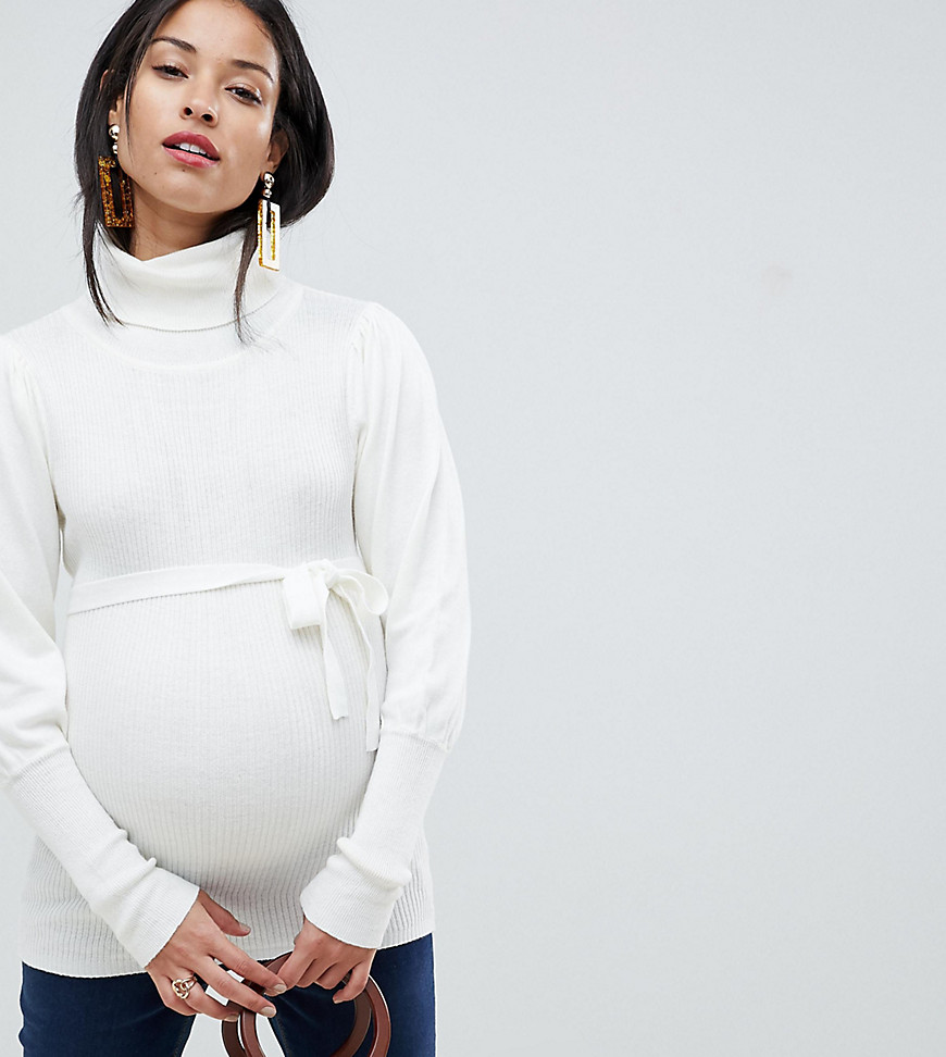 Mamalicious maternity high neck knitted jumper - Snow white