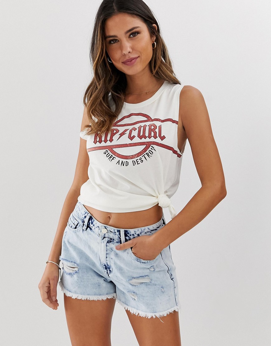 Rip Curl Surf and Destroy logo beach t-shirt in white