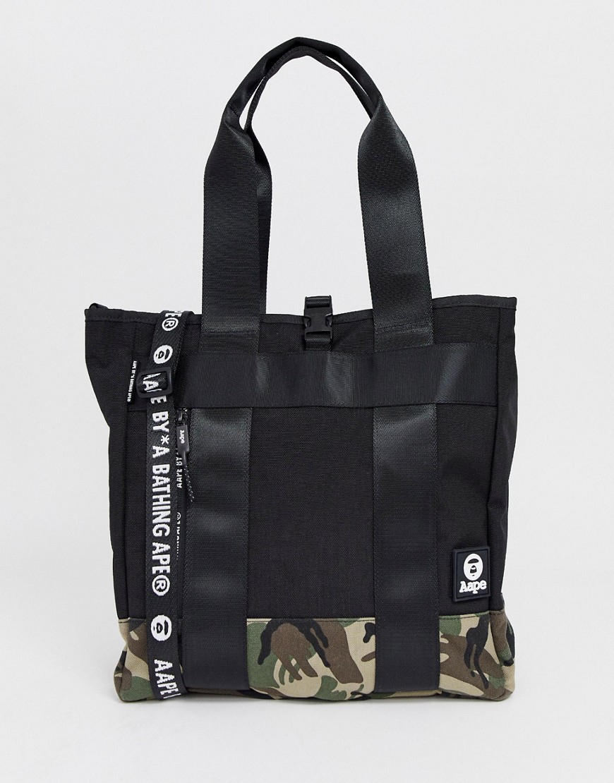AAPE By A Bathing Ape Tote Bag With Camo Panel In Black