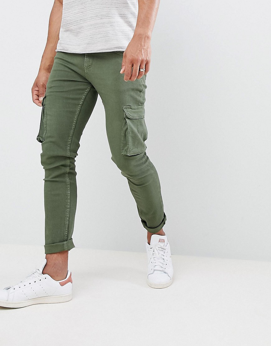 LDN DNM Skinny Jeans with Cargo Pockets in Khaki - Green