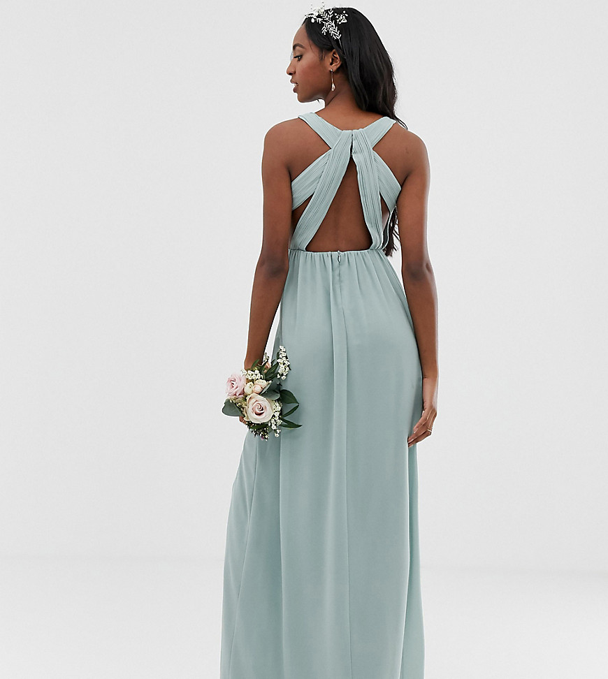 TFNC Tall bridesmaid exclusive pleated maxi dress with back detail in sage