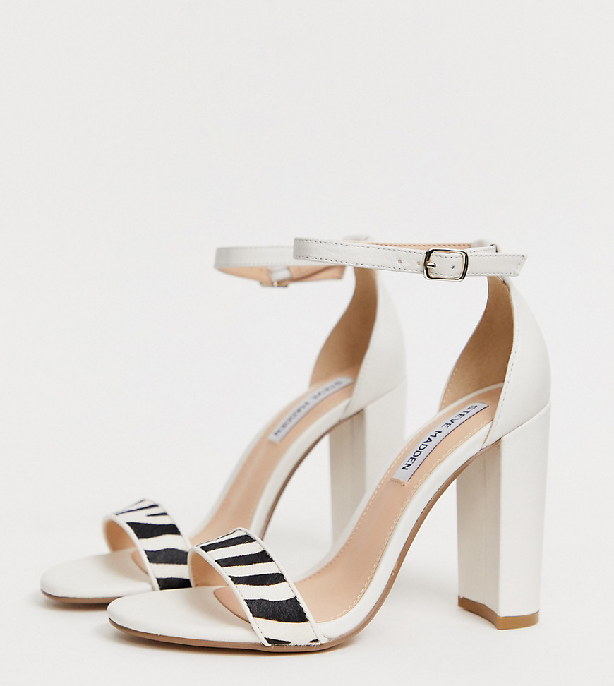 Steve Madden Carrson white leather heeled sandals with zebra detail