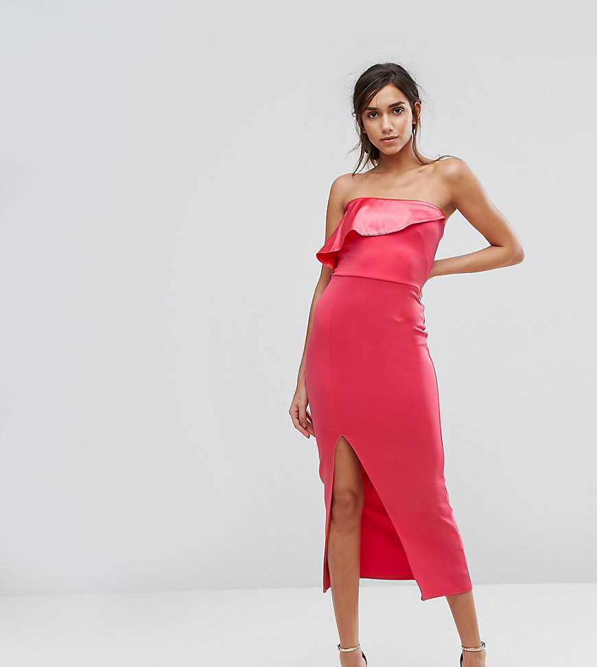 Silver Bloom Bandeu Maxi Dress with Overlay in Satin - Dark coral