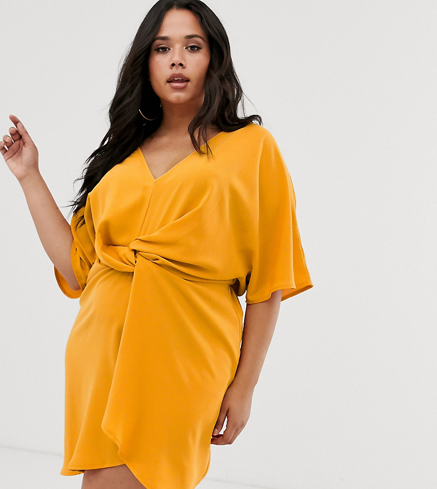 Missguided Plus twist front dress in yellow