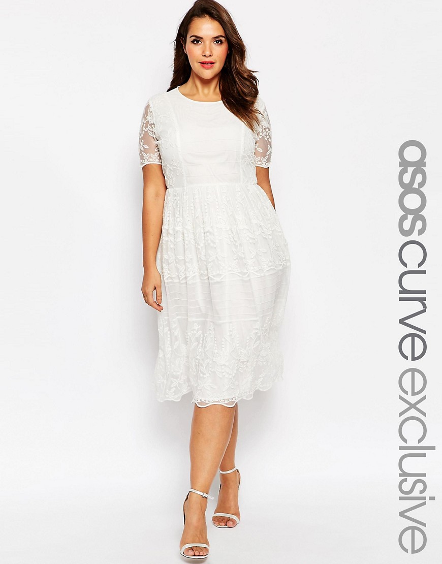 ASOS CURVE Midi Mesh Dress With Embroidery - Cream £32.50 AT ...