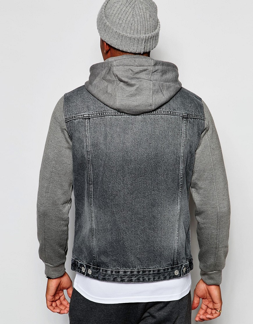 New Look | New Look Grey Denim Jacket with Jersey Sleeves at ASOS