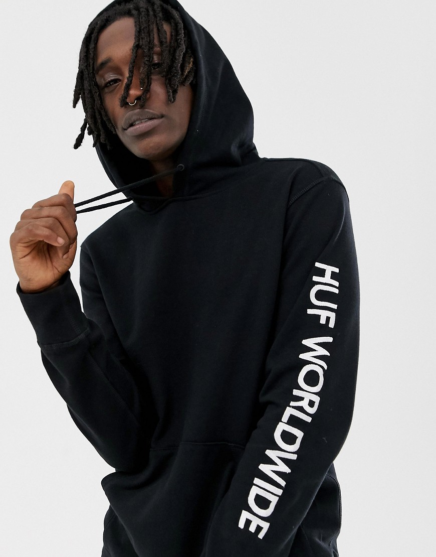 HUF Mission Hoodie With Embroidered Sleeve Logo In Black