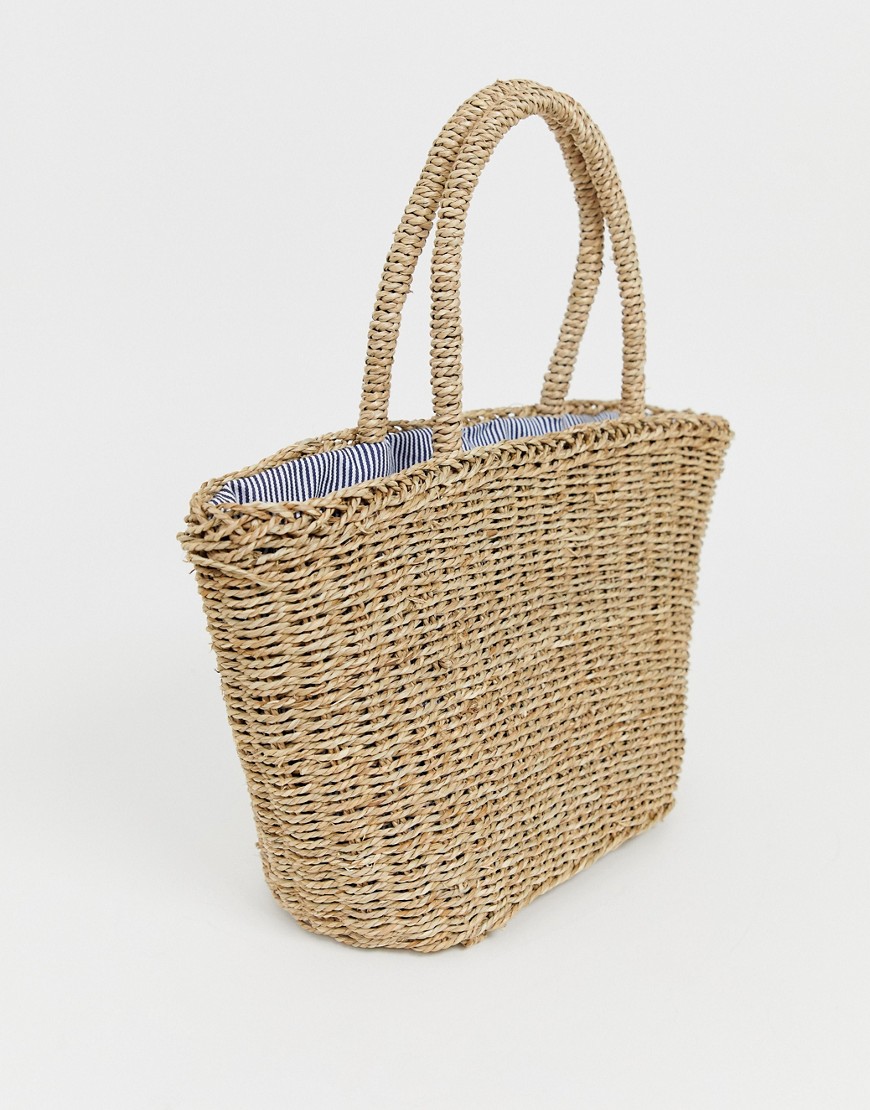Hat Attack stripe lined basket bag
