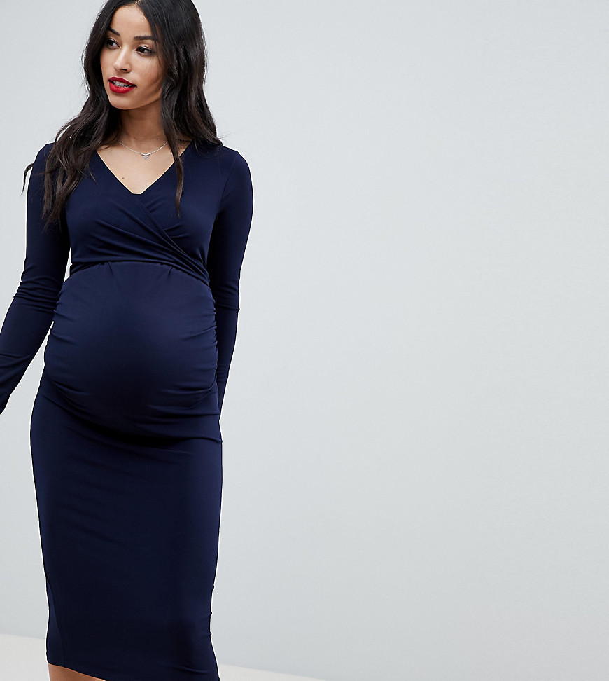 Bluebellle Maternity wrap front midi dress - Navy