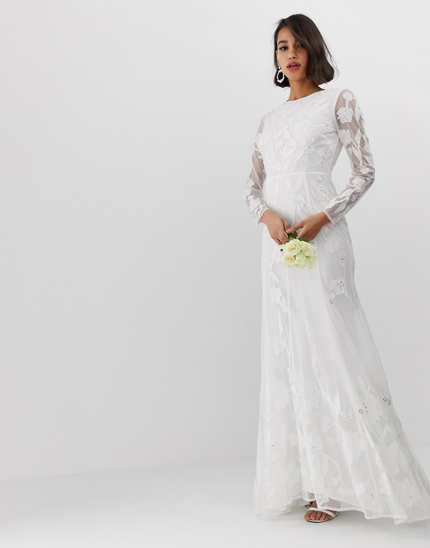 ASOS DESIGN embellished applique wedding dress - WHITE