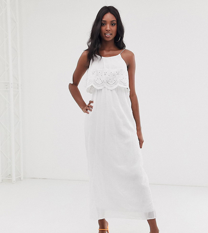 Brave Soul Tall broderie anglais maxi dress in white
