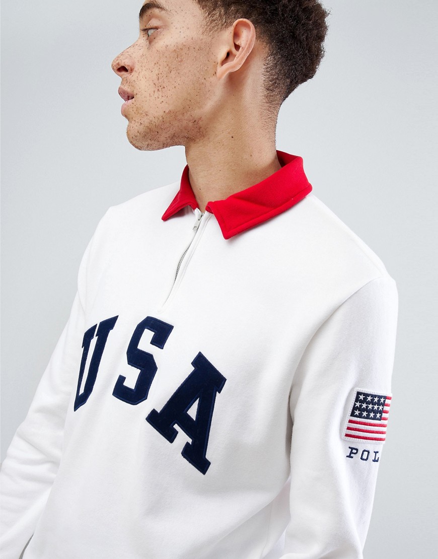 Polo Ralph Lauren CP-93 Capsule Half Zip Sweatshirt USA Applique in White