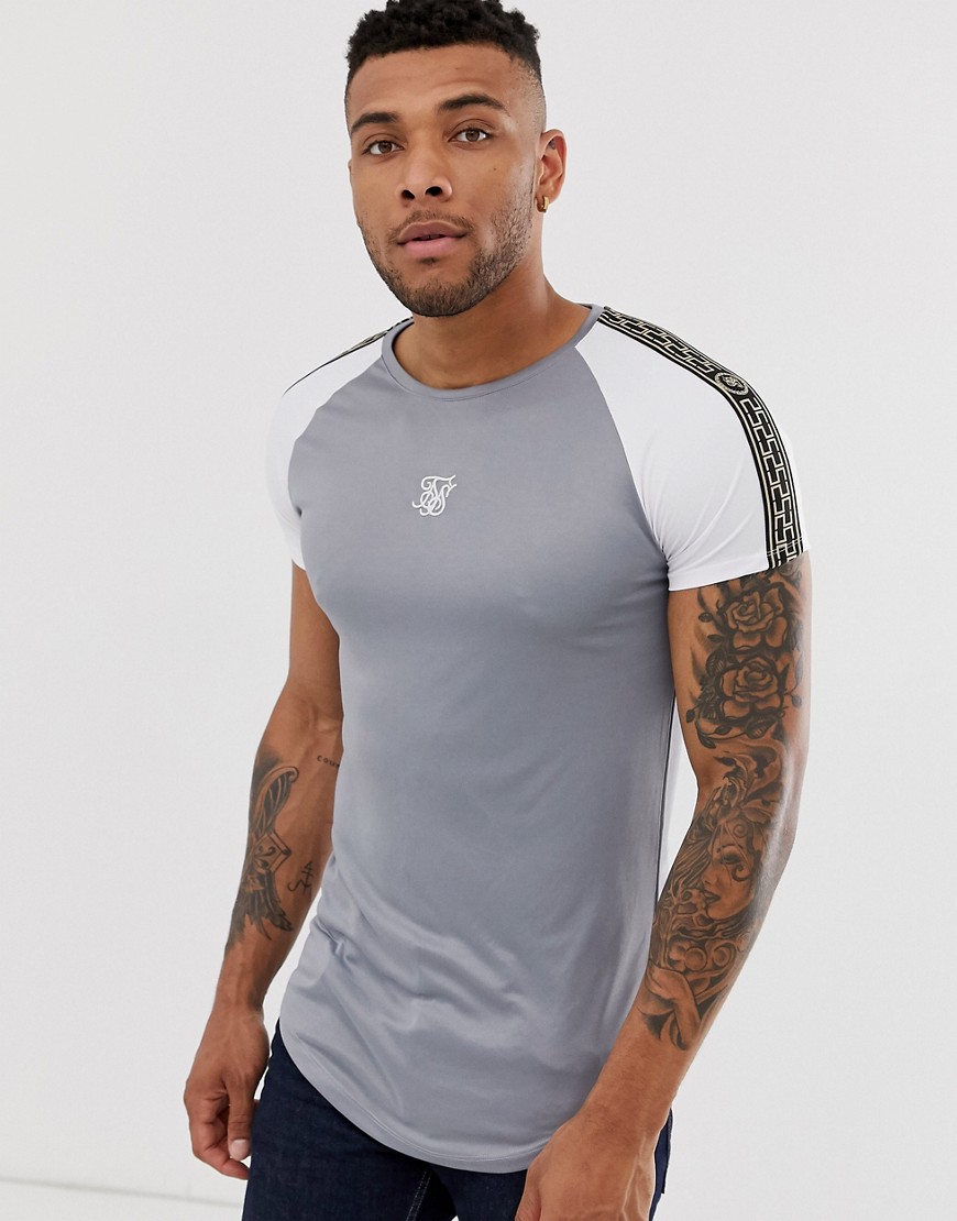 SikSilk muscle t-shirt with taping in grey
