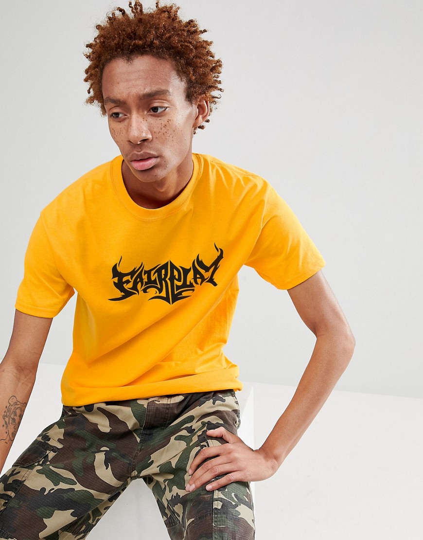 Fairplay flame logo print t-shirt in yellow - Gold