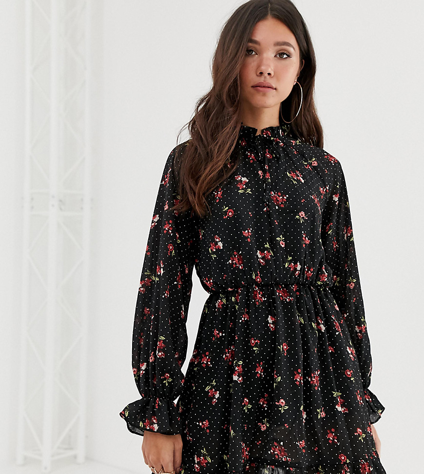 Missguided high neck dress in black floral