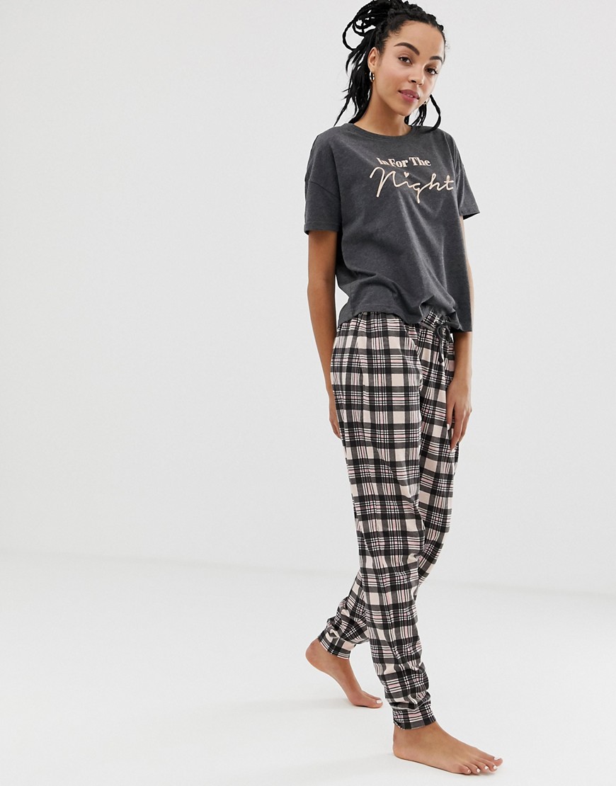 New Look in for the night pyjama jogger set in grey pattern