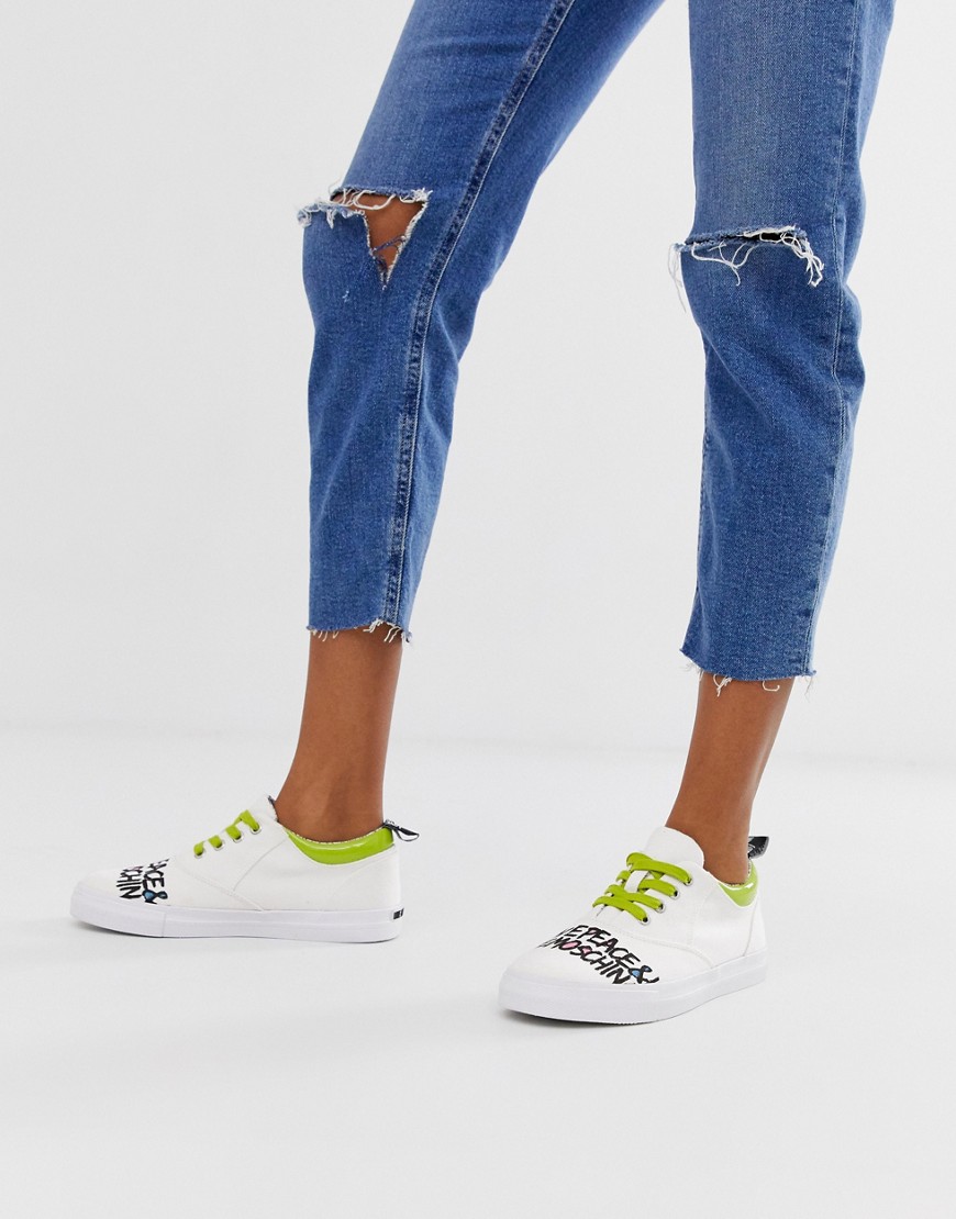 Love Moschino neon lace up logo trainers