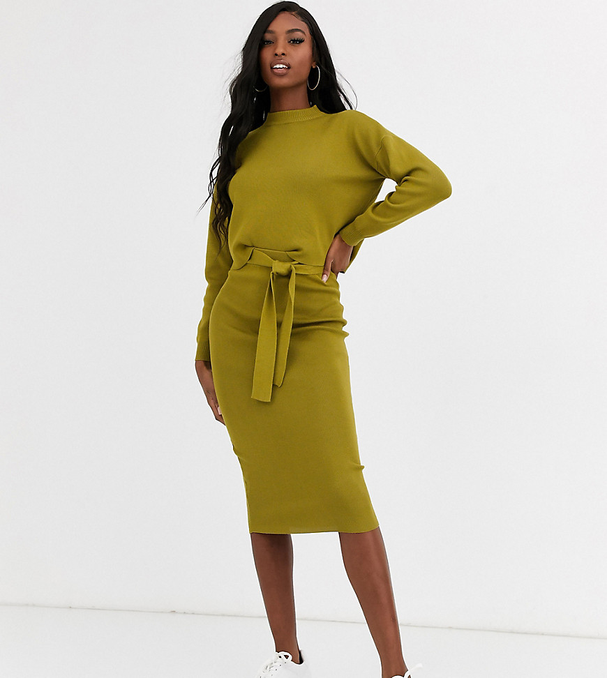 Missguided Tall Exclusive co-ord knitted midi skirt in green
