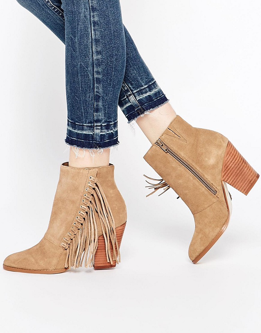 ALDO Linsey Taupe Suede Fringe Heeled Boots - Taupe