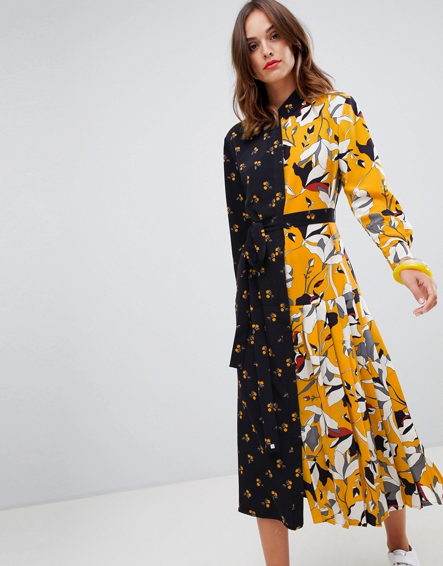 French Connection Maxi Shirt Dress in Aventine Print - Calluna yellow
