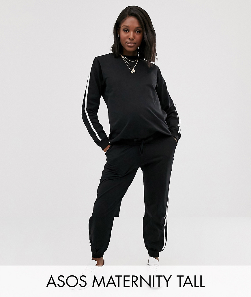 ASOS DESIGN Maternity Tall tracksuit sweat / basic under the bump jogger with tie with contrast binding