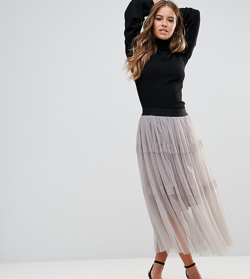 Vero Moda Petite Mesh Midi Skirt - Grey