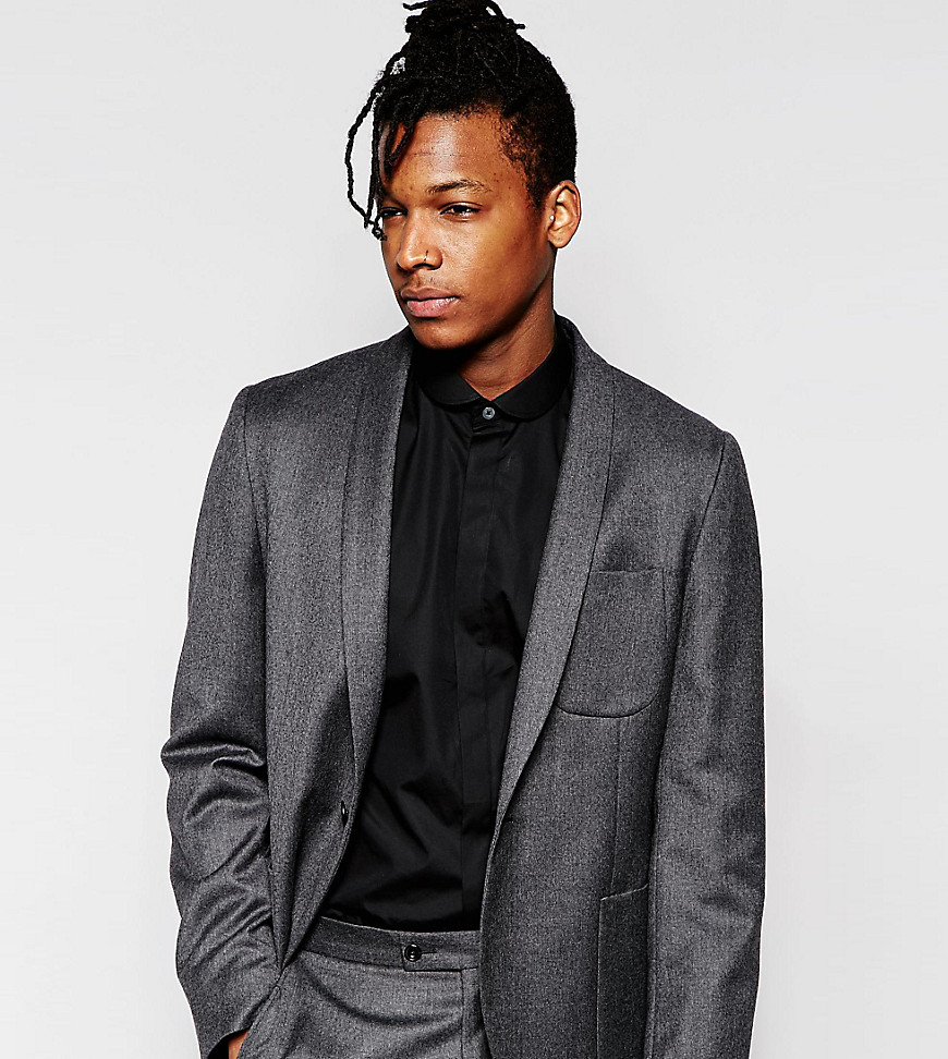 Hart Hollywood by Nick Hart 100% Wool 1 Button Blazer with Shawl Lapel in Slim Fit - Charcoal