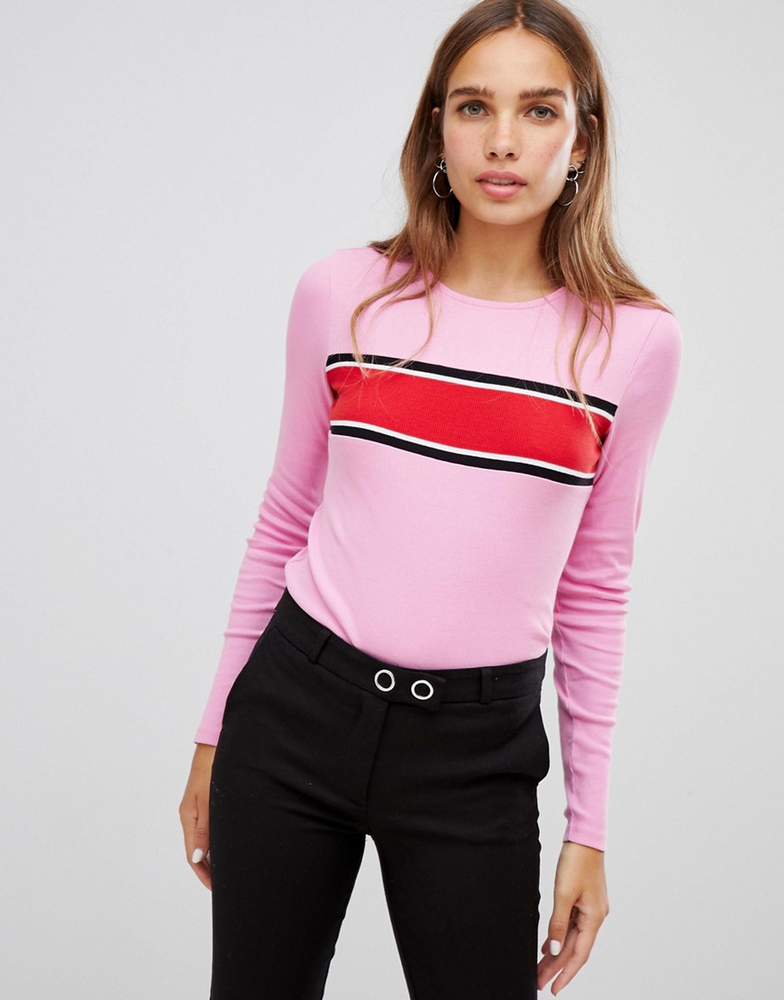 New Look Chest Stripe Long Sleeve Top