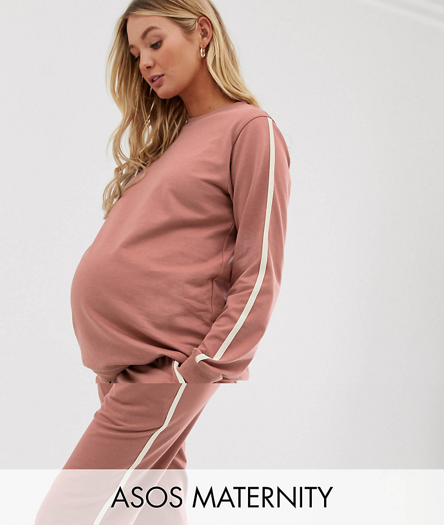 ASOS DESIGN Maternity tracksuit sweat / basic under the bump jogger with tie with contrast binding