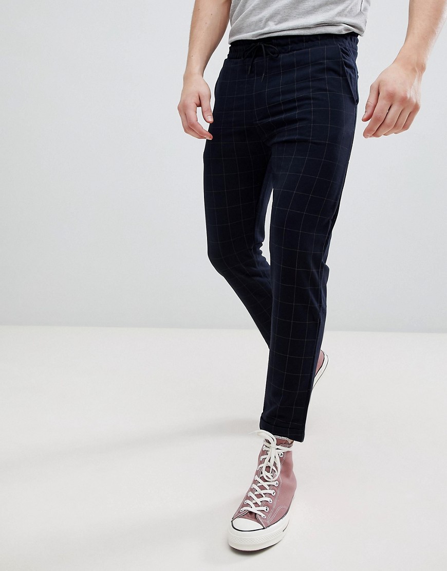 Pull&Bear Tailored Trouser In Navy Check - Navy