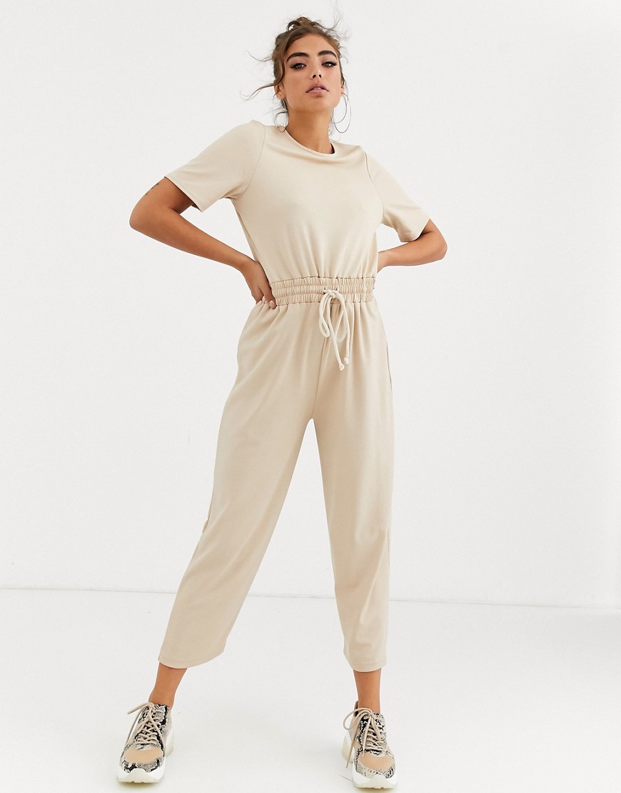 ASOS DESIGN casual textured jumpsuit with rope detail tie waist