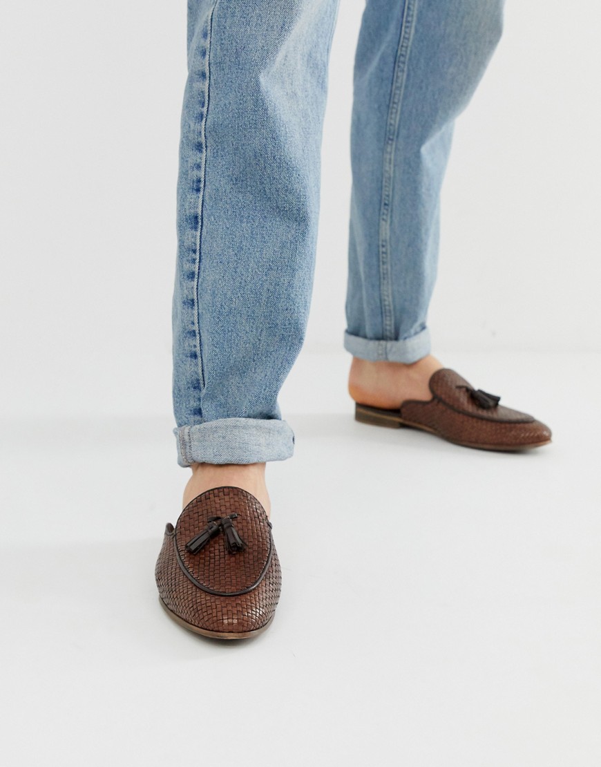 WALK London Jacob woven slip on loafers in tan with tassel