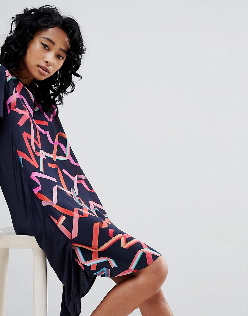 PS by Paul Smith Silk and Jersey Dress - Navy