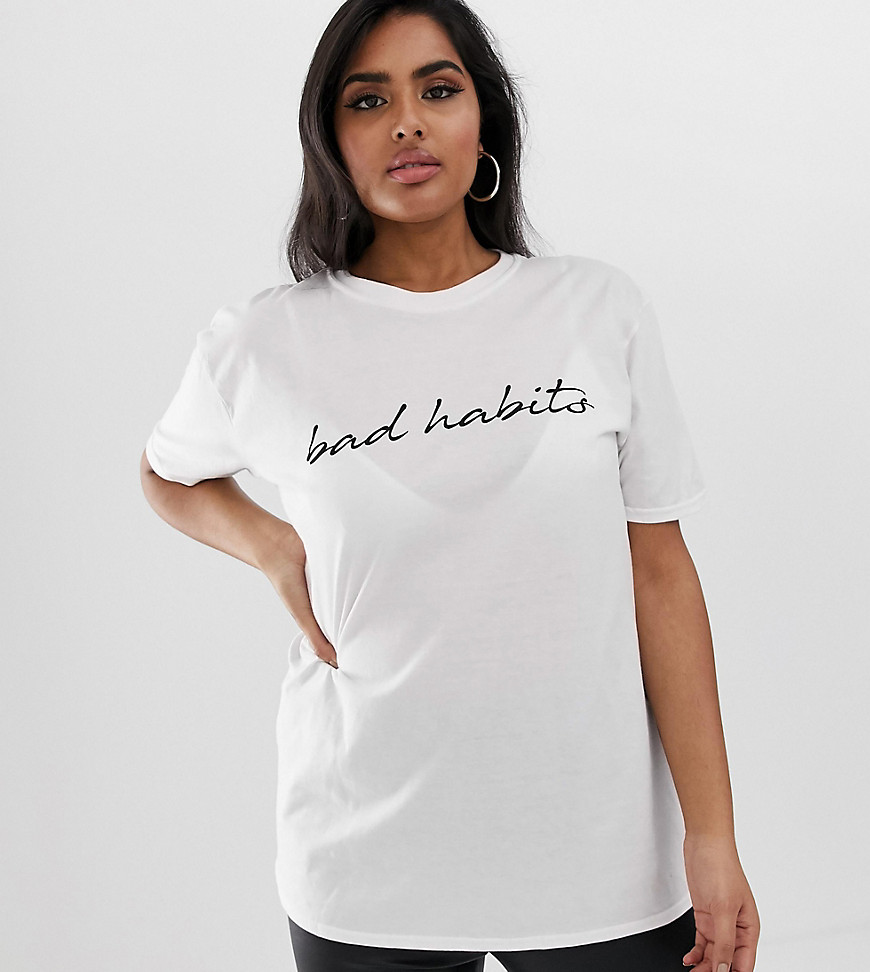 Missguided Plus bad habits slogan t-shirt in white