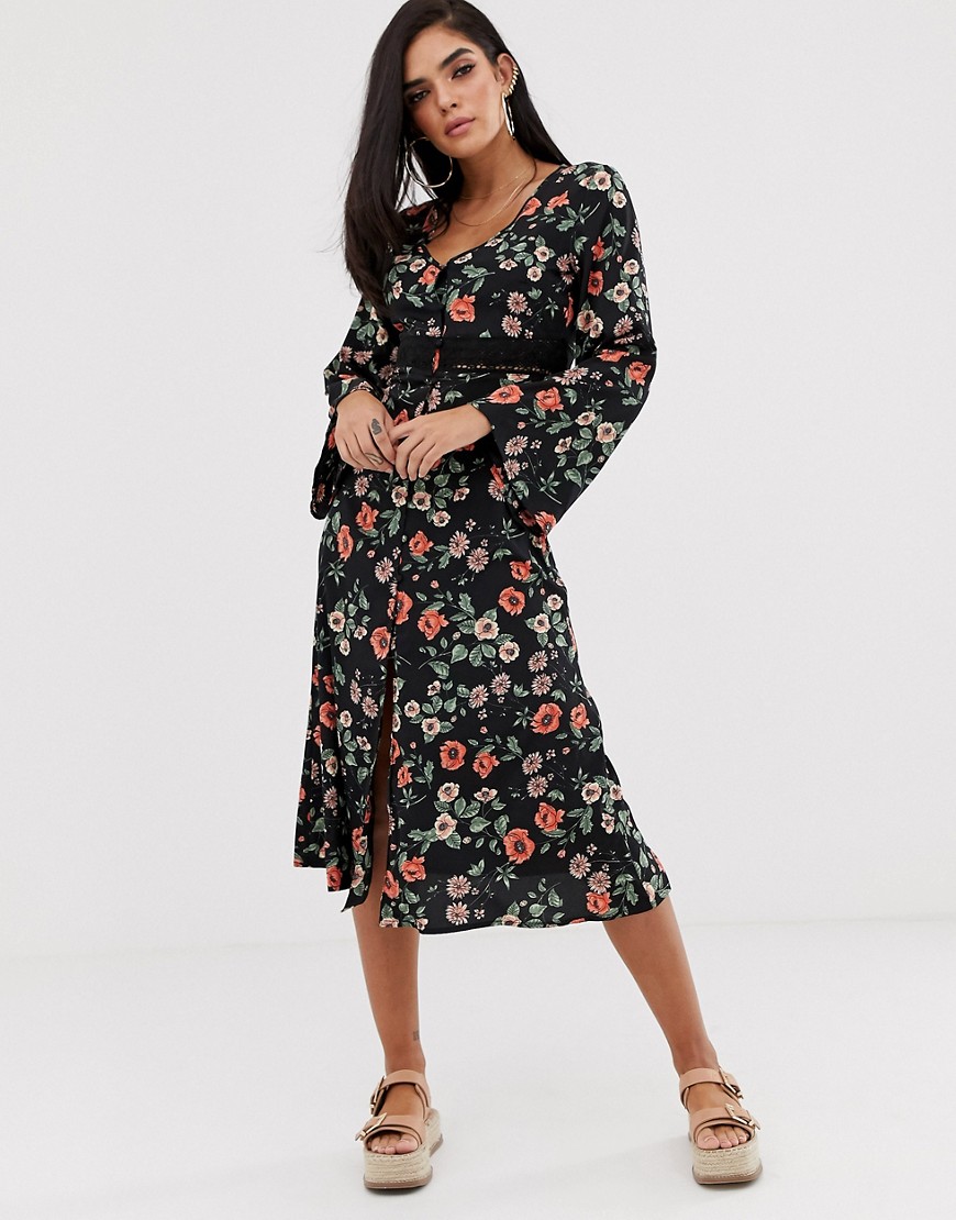 PrettyLittleThing broderie insert midi dress in floral